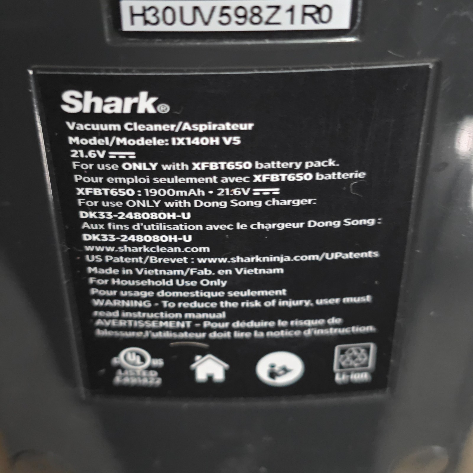 Shark Motor/Chassis Rocket Cordless IX140H Vacuums Works