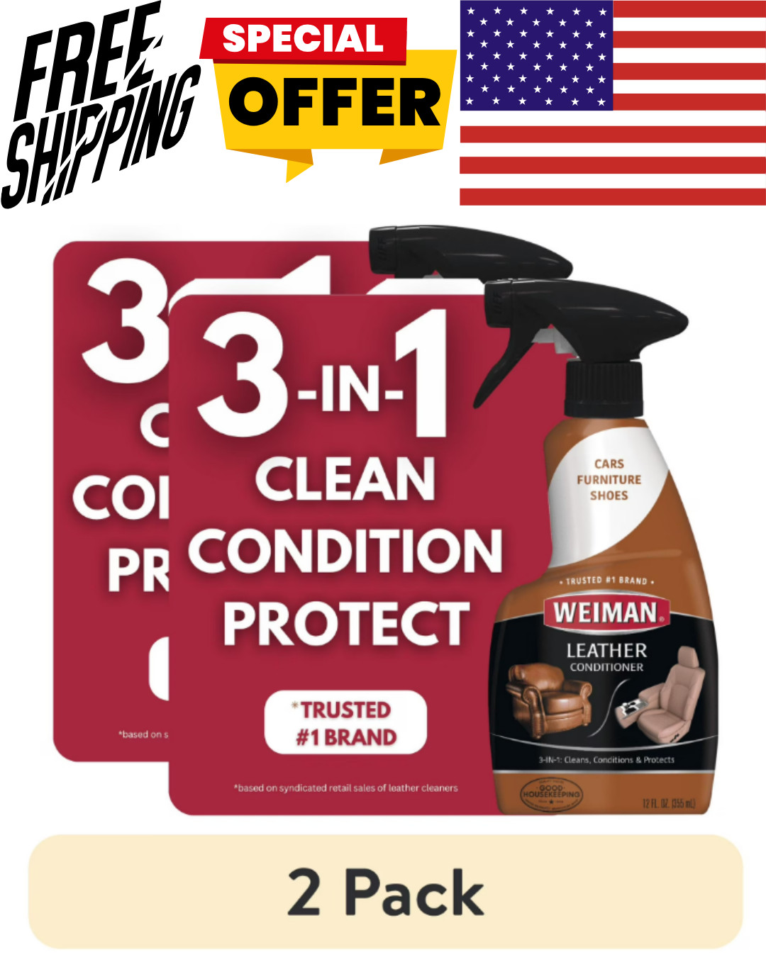 Weiman LEATHER CONDITIONER CLEANER Protect Restore Car Auto Seat Sofa 12oz spray