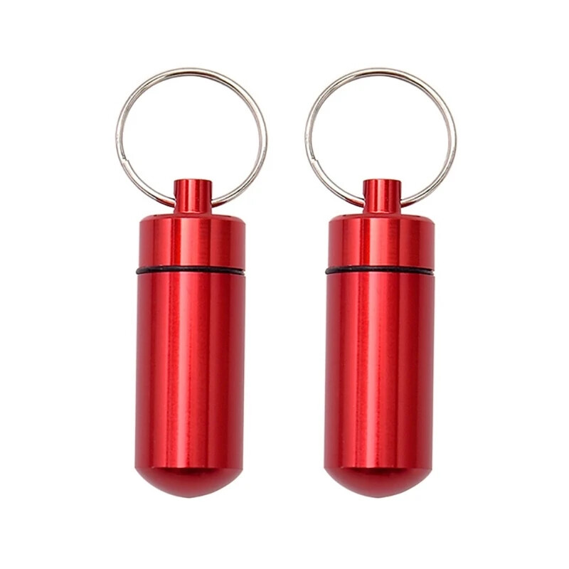 2pcs Pills Box Small Aluminum Alloys Travel Storage Box Key Chain Travel Outdoor