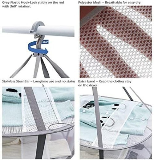 3-Tier Folded Mesh Clothes Hanging Dryer Sweater Drying Rack 30.3″ L * 24.5″ …