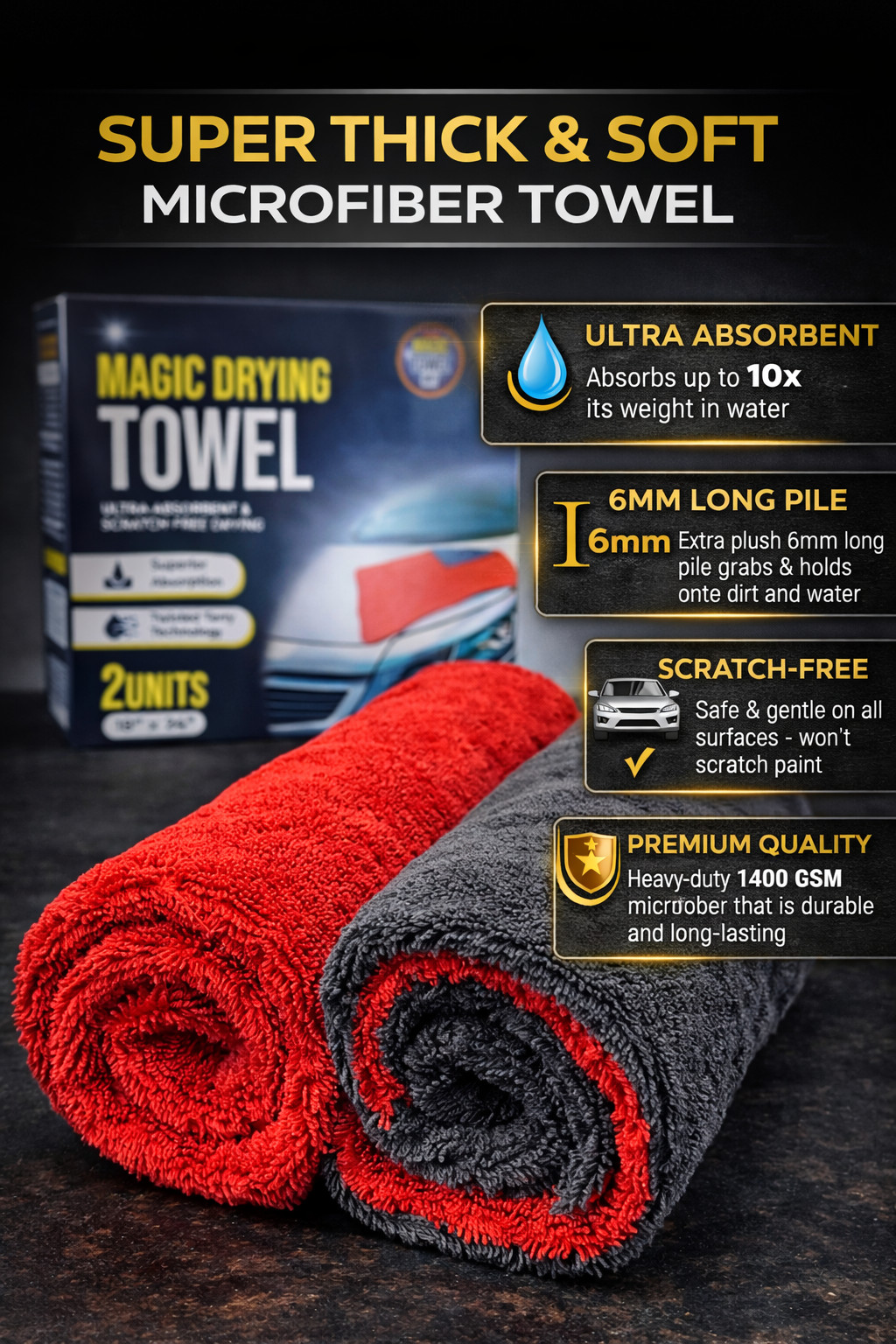 Drying Towel 18×24 Microfiber Ultra-Absorbent,Streak-free Twisted Terry 2 Pack