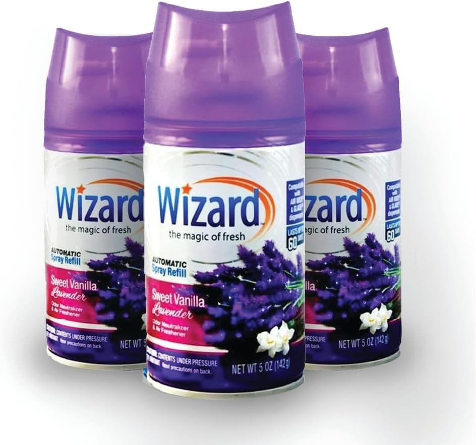 3 WIZARD AUTOMATIC SPRAY REFILLS – 5 oz SWEET VANILLA LAVENDER