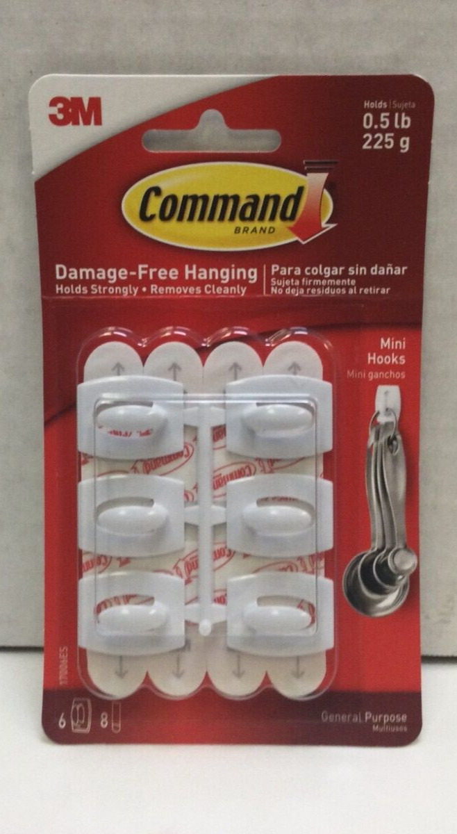 Command Mini Light Clips, White, Damage Free, 6 Hooks & 8 Strips, 48 Total Clips