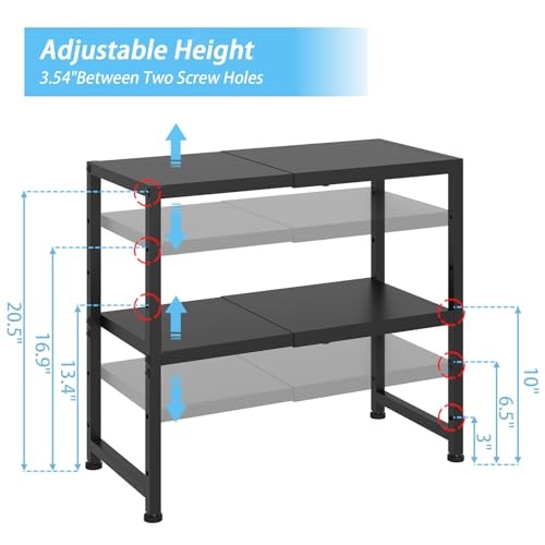 2-Tier Expandable Metal Storage 2 Tier：11.02″D x 23.62″W x 20.87″H Black