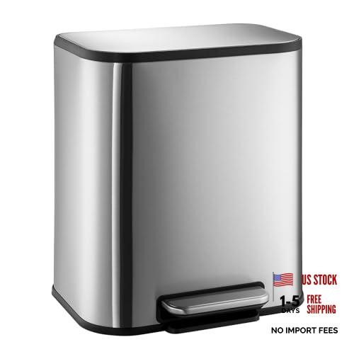Rectangular Stainless Steel Trash Can, Fingerprint-Resistant Step 5.3 Gal/20L