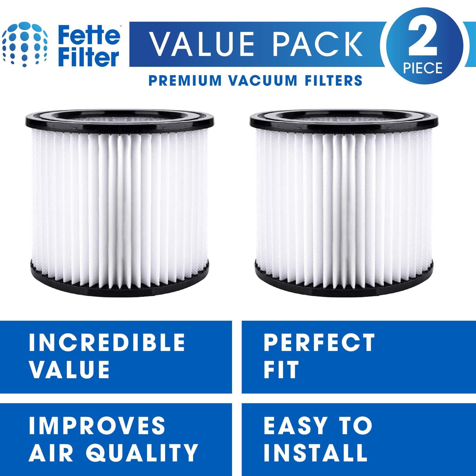 2 Pack Small Cartridge Filter 90398 90399 Type AA for Shop Vac Wet/Dry Vacs