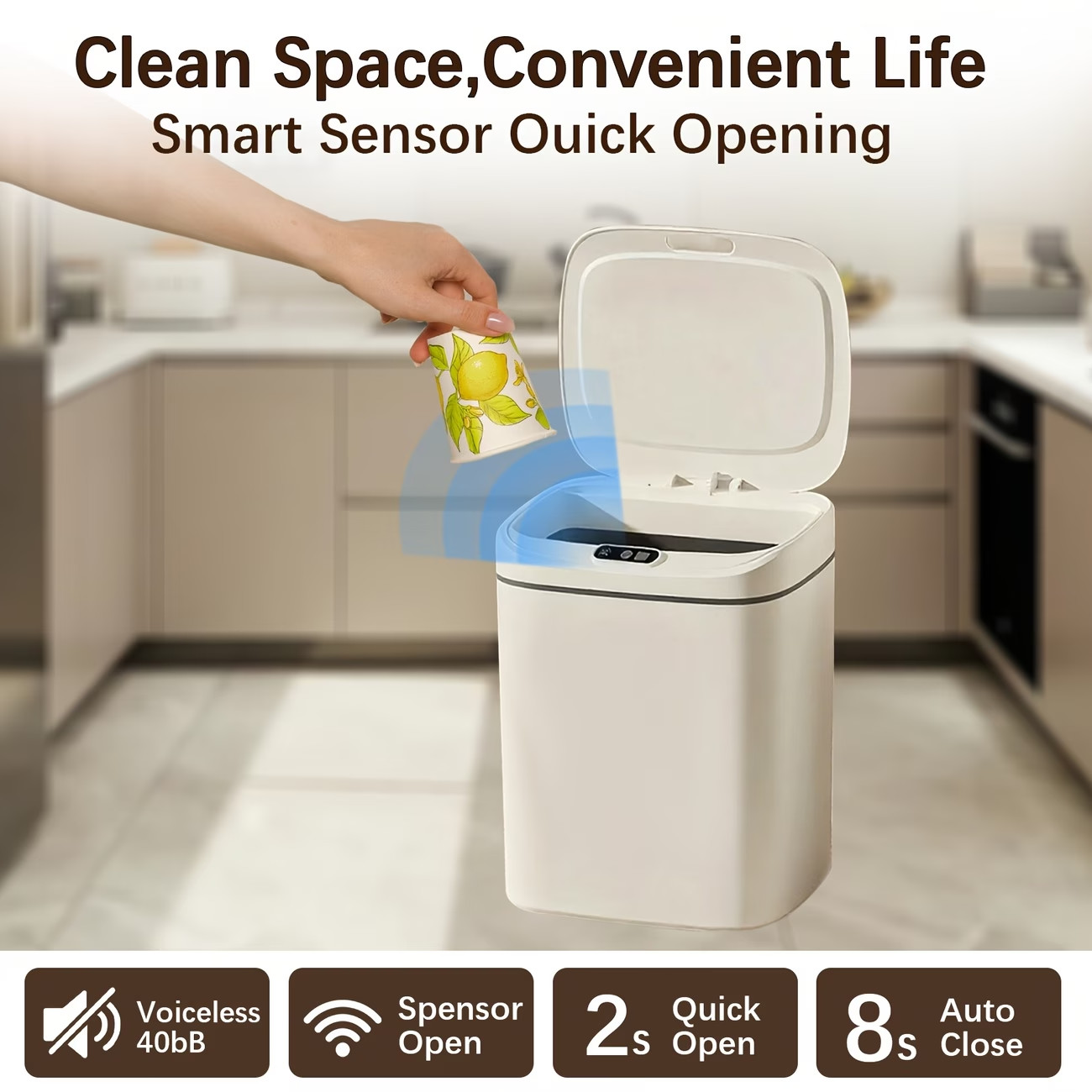 3.17Gallon Kitchen Trash Can Automatic Touch Free Garbage Can with Lid