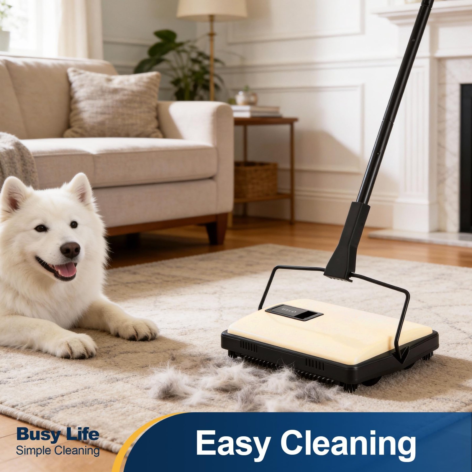 Lightweight Manual Carpet Sweeper – Non-Electric Hand Push Cleaner for Rugs, Pet