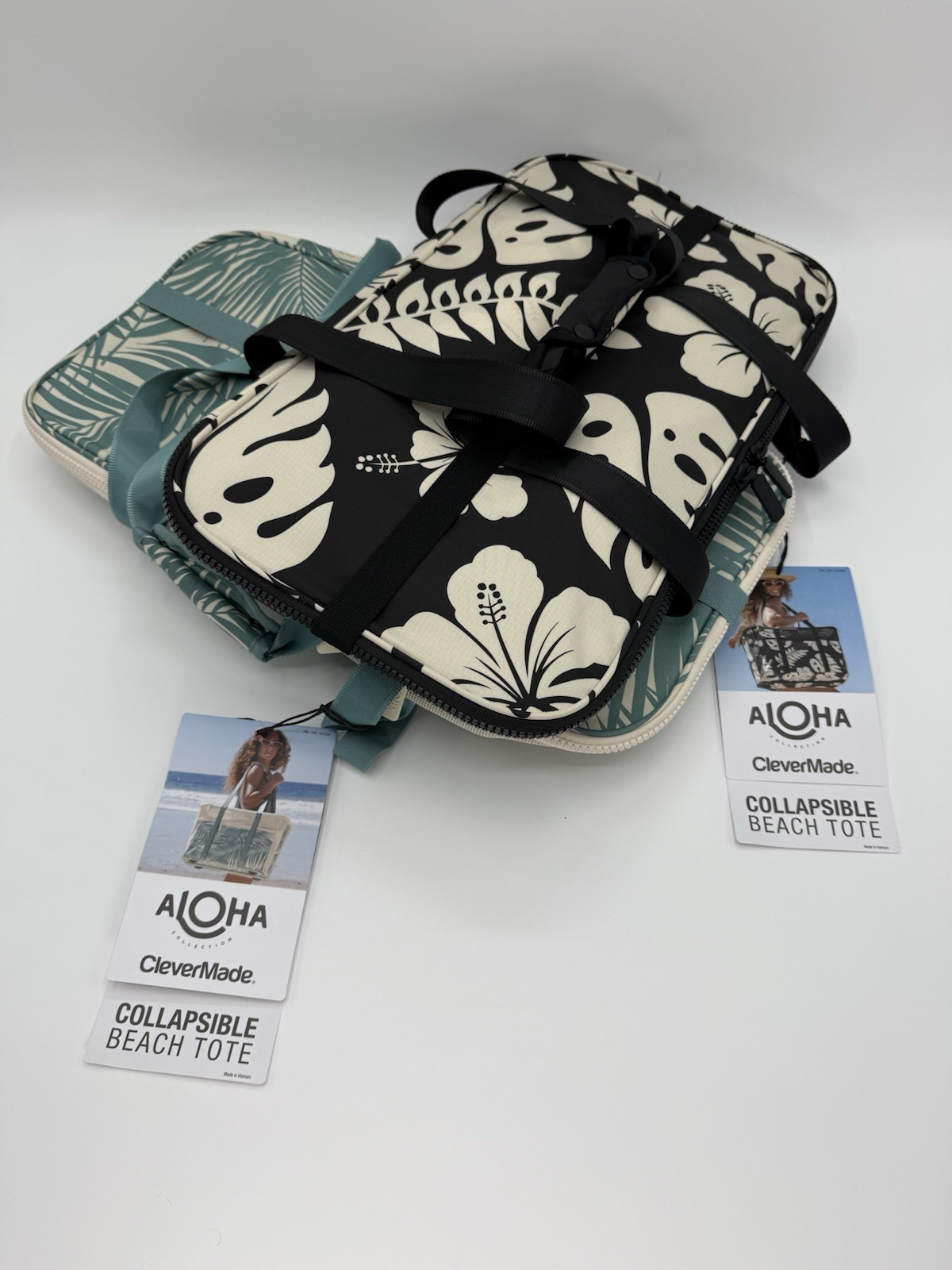 Aloha Collection CleverMade Collapsible Beach Tote Bag Set of 2 Hawaii