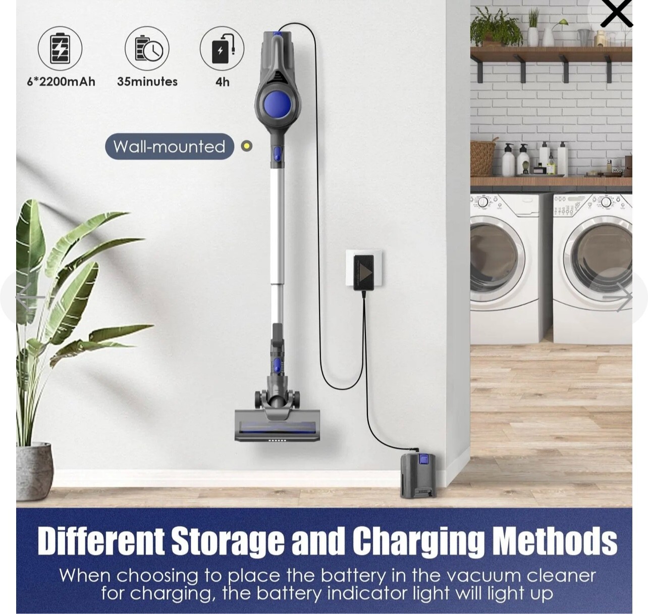 MOOSOO Cordless Vacuum 4-In-1 Lightweight Stick Vacuum Cleaner, XL-618Pro Blue