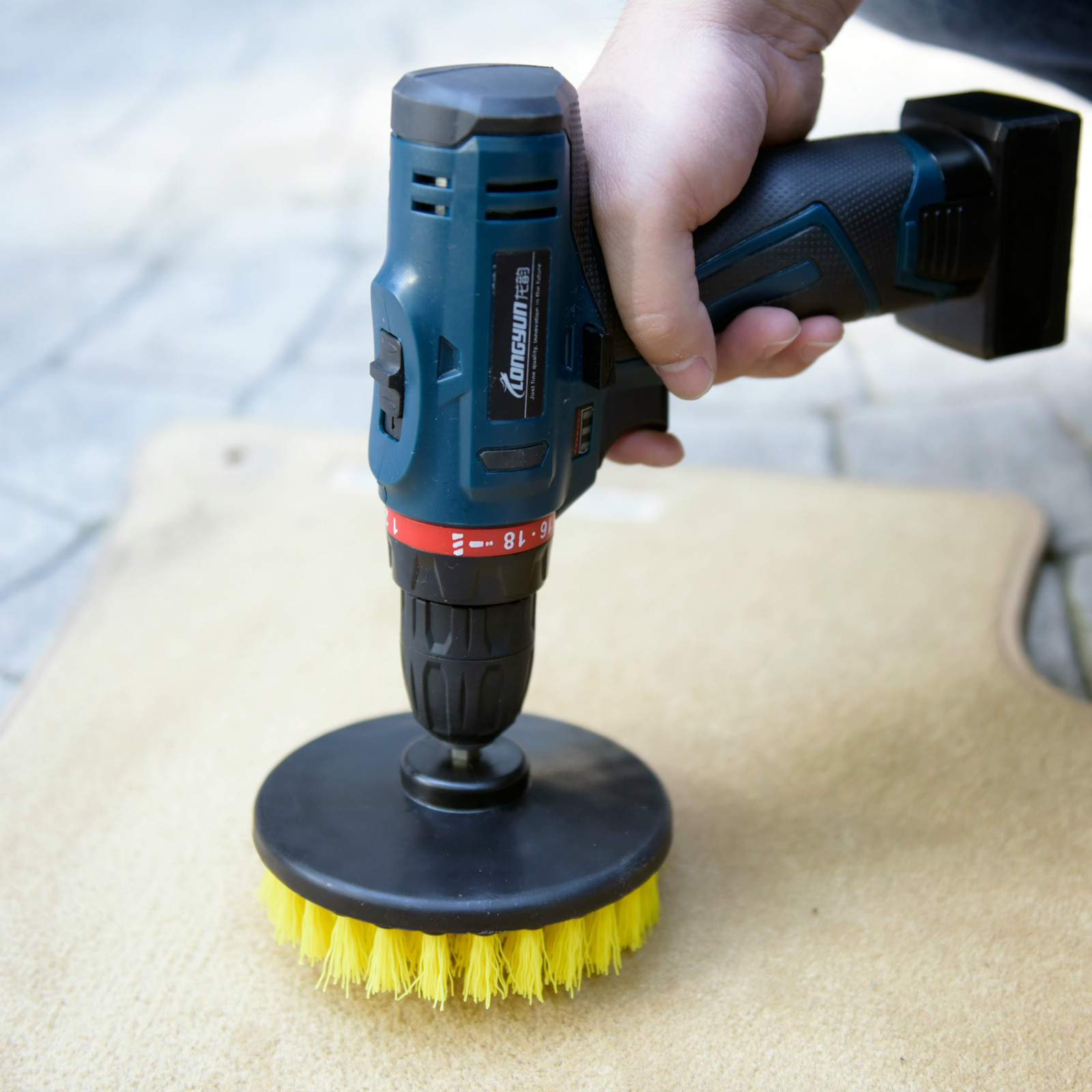 Heavy Duty 5″ Round Scrub Brush with Power Drill Attachment