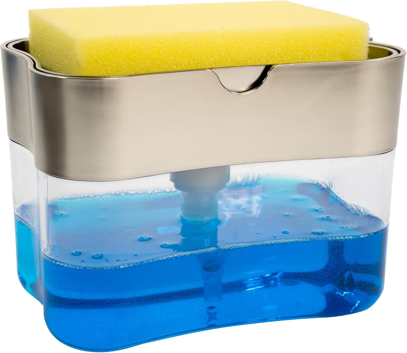 Dish Soap Dispenser and Sponge Holder, Metallic Silver | Holds 13 Fluid Ounces