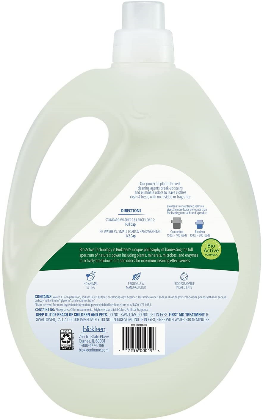 Biokleen Free & Clear Laundry Detergent – 300 HE Loads – 150 Ounce – Detergent