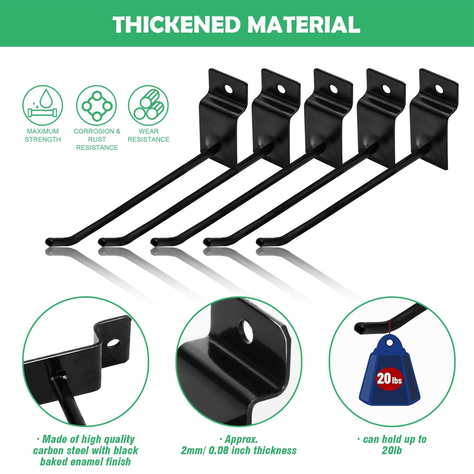 100 PCS 6 Inch/15cm Heavy Duty Slat Wall Display Hooks Black Pegboard Pegs