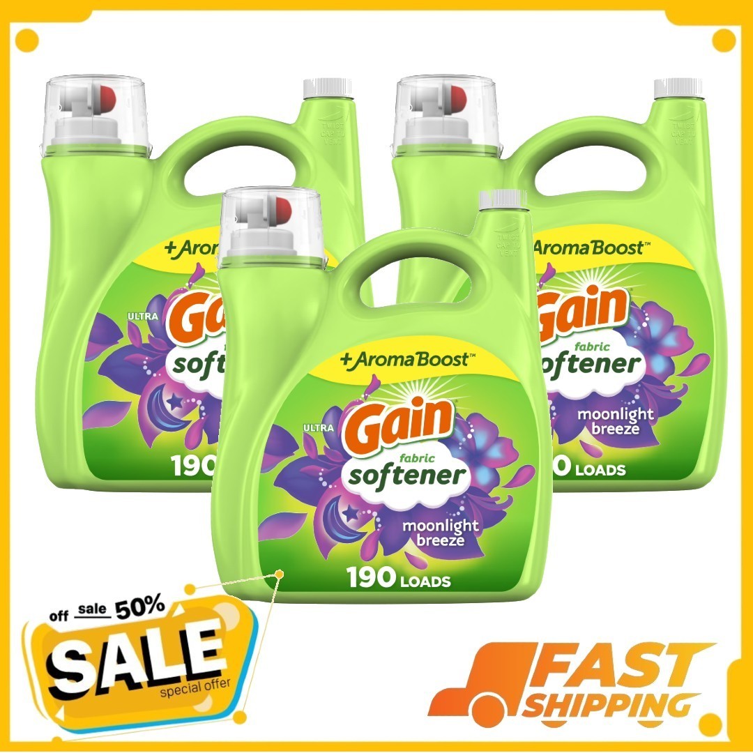 ( 3 Pack ) Gain Liquid Laundry Fabric Softener, Moonlight Breeze Scent, 190 Load
