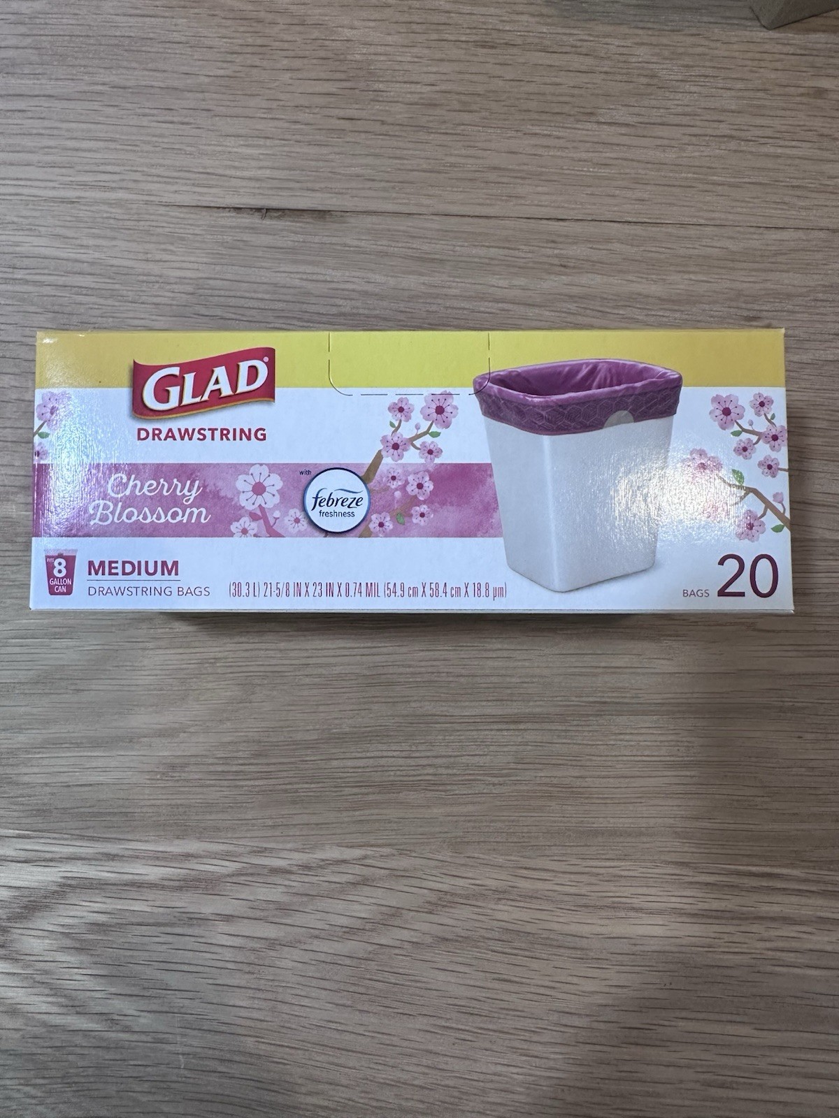 Glad OdorShield, 8 Boxes, Drawstring Trash Bags, Cherry Blossom, 8 Gallon, 160ct