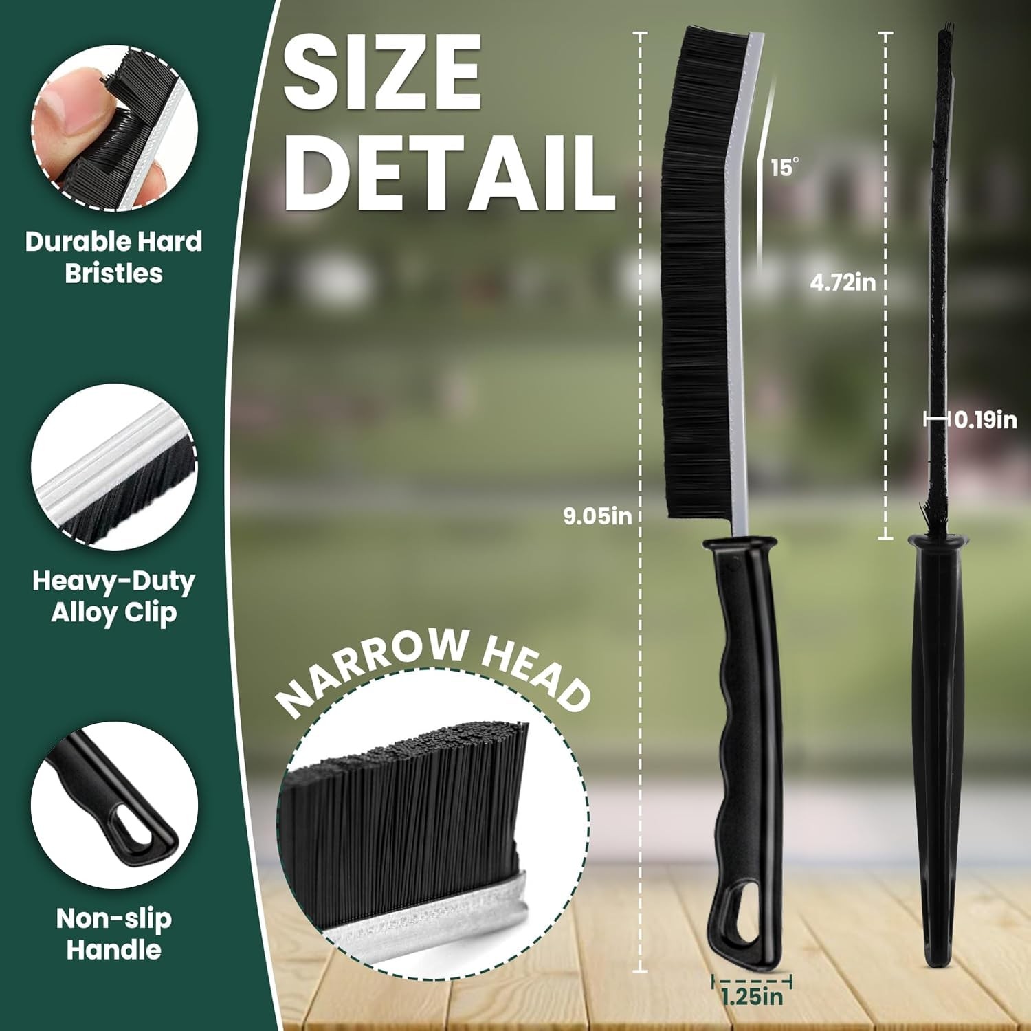 3 Pcs Black Crevice Cleaning Brush Set Hard Bristle Scrub Brushes
