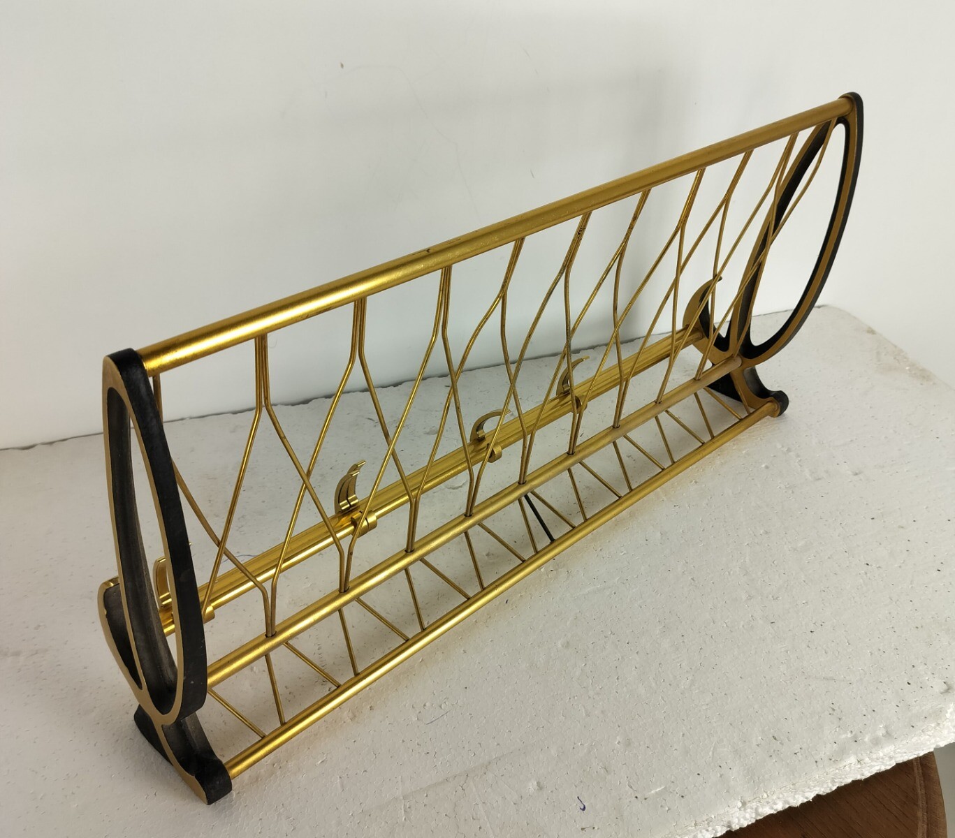 Small Funky Gold Vintage Mid Century Chrome Coat Hat Rack Railroad Pop Art Moder