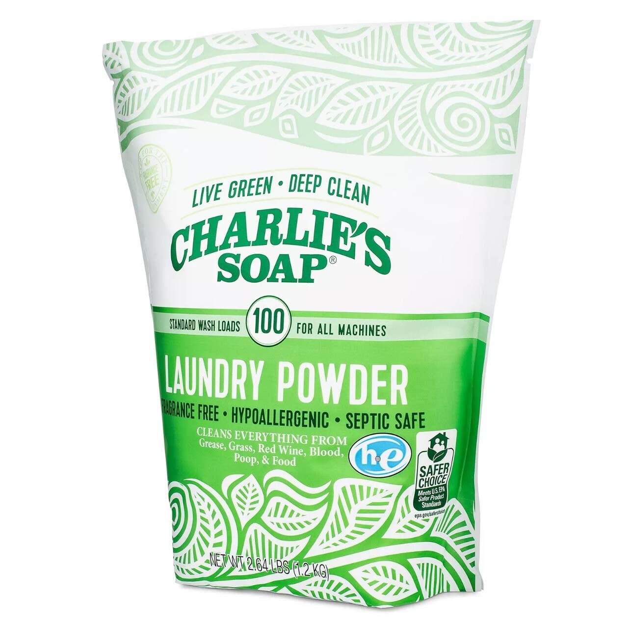 Charlies Soap Laundry Powder (100 Loads, 6 Pack) Hypoallergenic Deep Cleaning