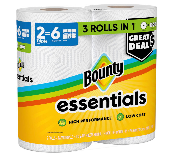 Bounty Essentials Select-A-Size Paper Towels White 2 Triple Rolls 6 Regular Roll