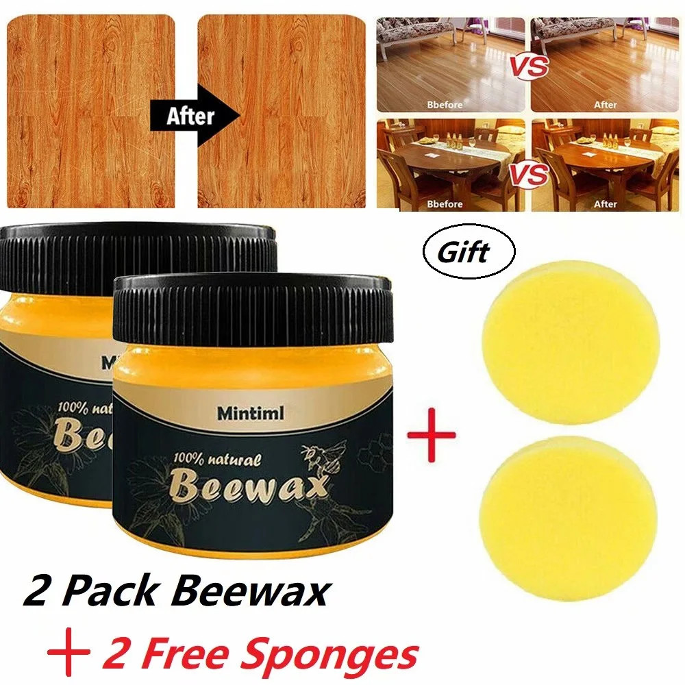 2Pcs Beeswax Furniture Polish,Wood Seasoning Beewax Natural Wood Wax Traditional