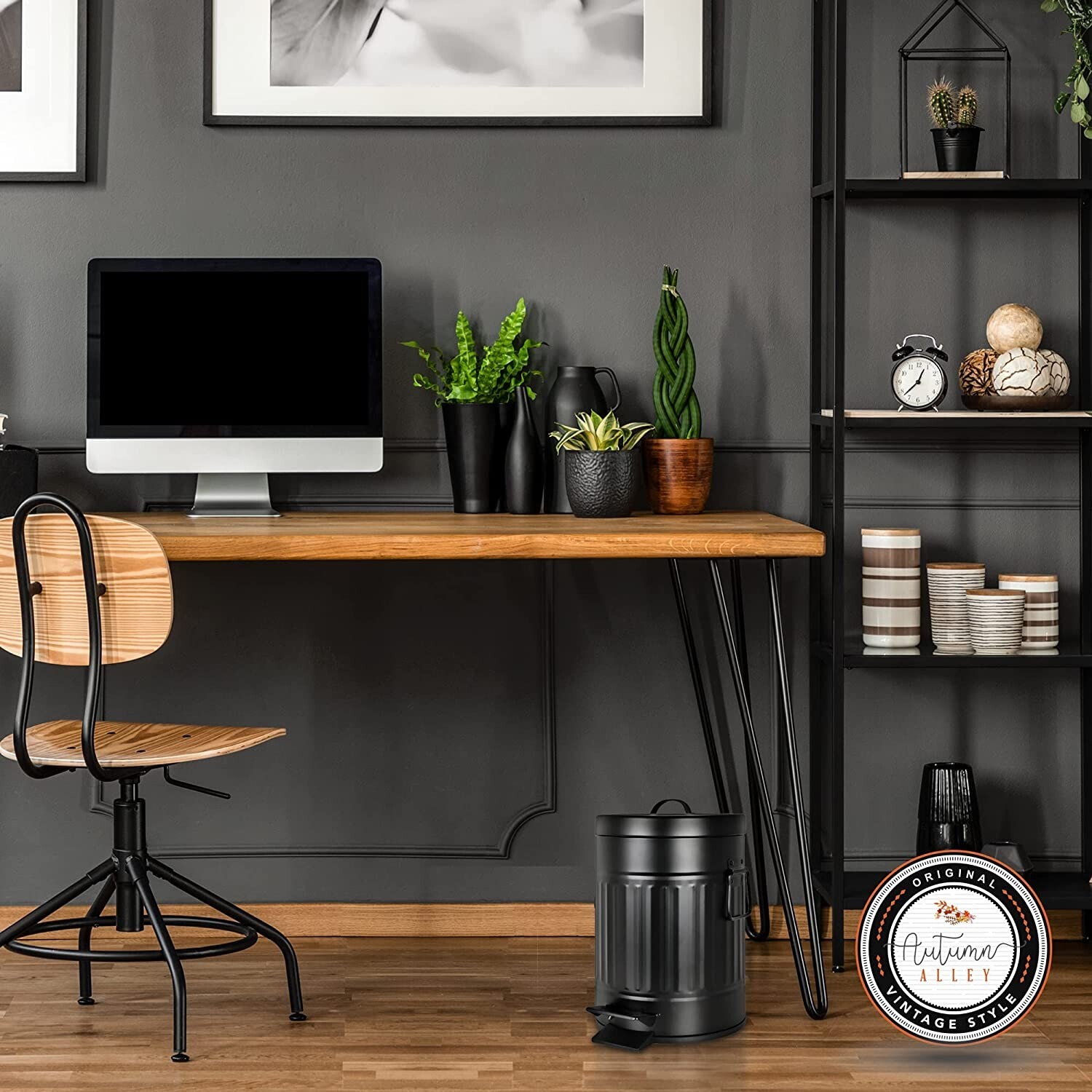 Autumn Alley Black Metal Pedal Waste Bin | 5L, 1.3 Gallon Trash Can