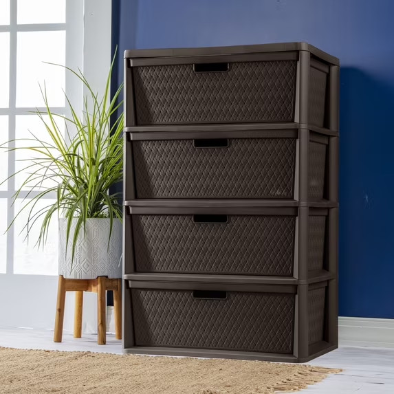 (2 pack) Sterilite Wide 4 Drawer Tower Plastic Storage Organizer Brown