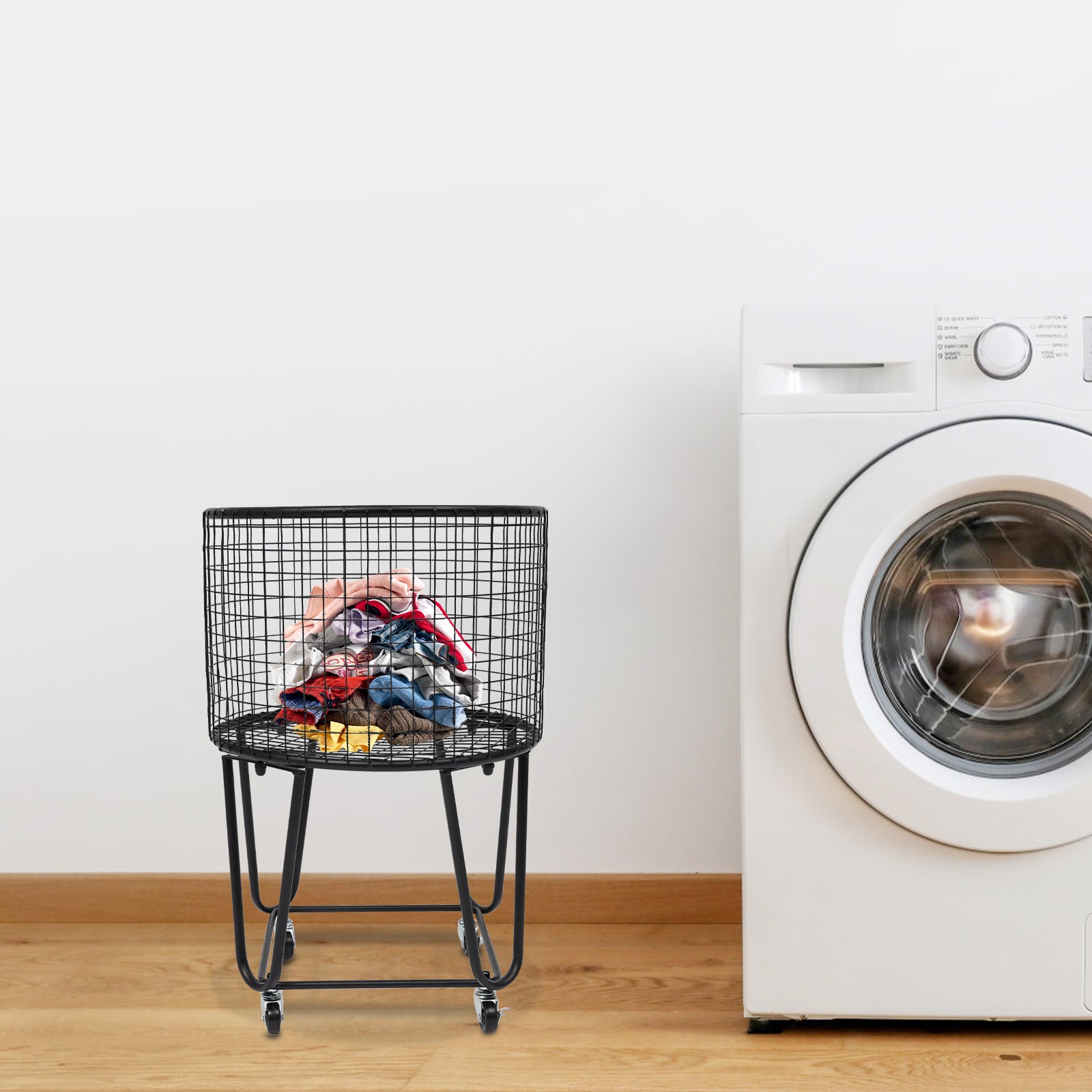 Modern Metal Laundry Basket Clothes Hamper Bathroom Bedroom Rolling Storage Cart