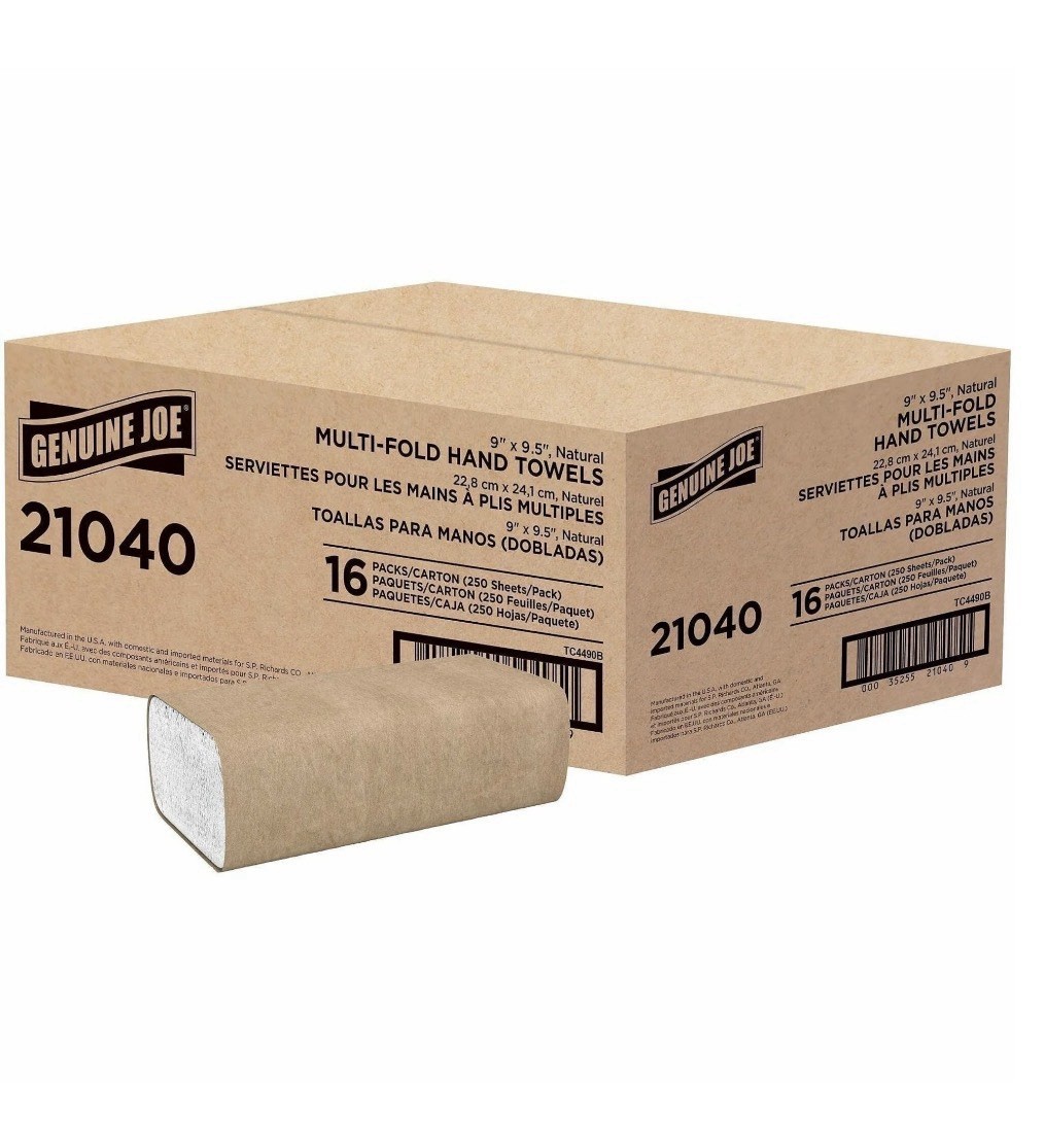 NEW Genuine Joe Multi-Fold Natural Paper Towels – 16 Pack, 250 Sheets Each
