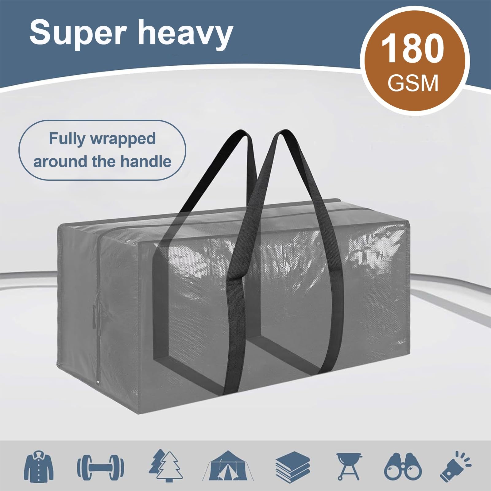 Heavy Duty Moving Bags 6 Pack 23Gallon Extra Large Storage Totes Black 180 GSM