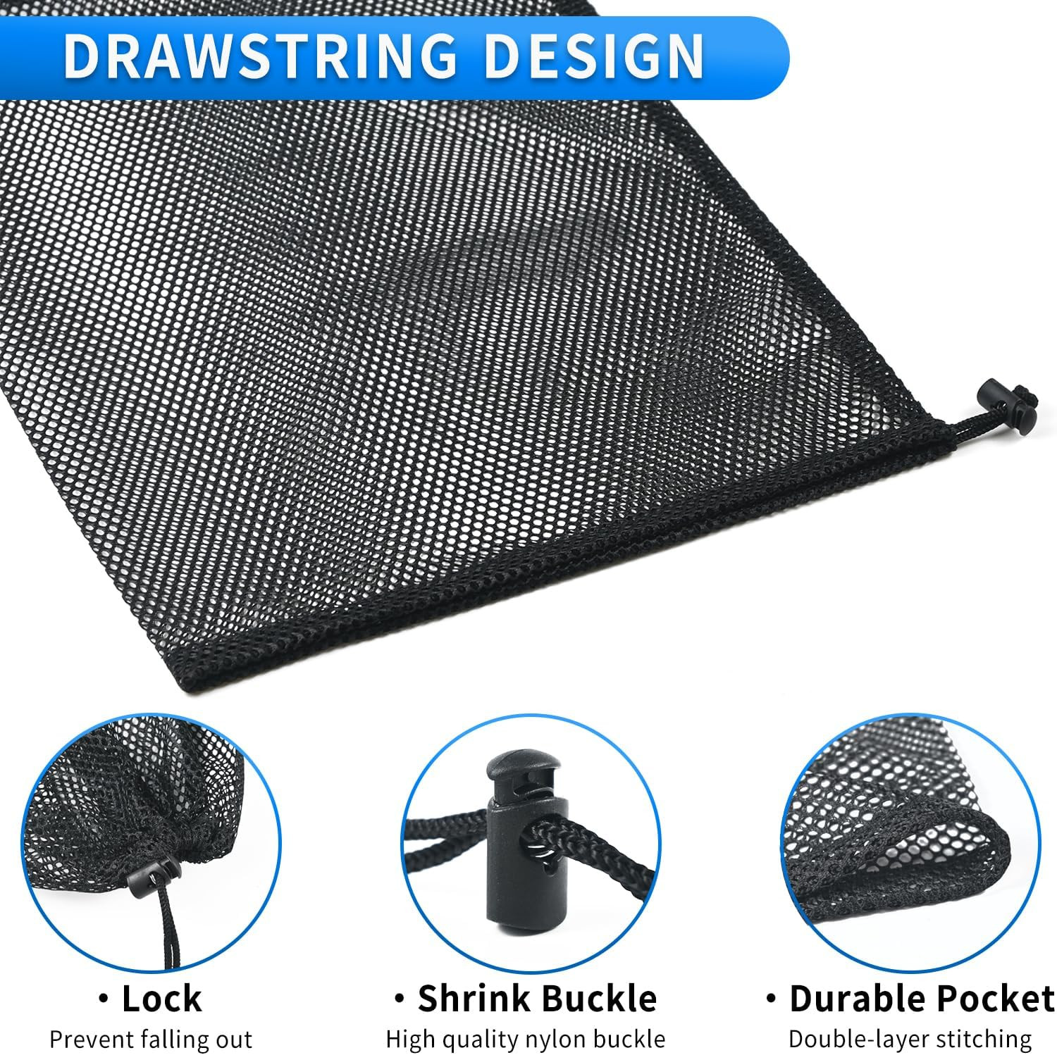 10 Pcs Mesh Drawstring Bag 12″ X 16″ with Cord Lock Closure, Heavy Duty Nylon
