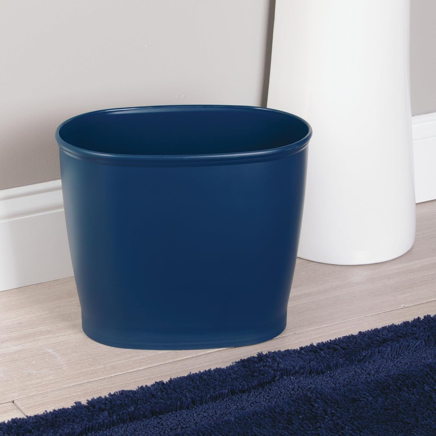 Slim Plastic Bathroom Trash Can, Navy Blue | Small, for Bedroom, Office, Desk, D