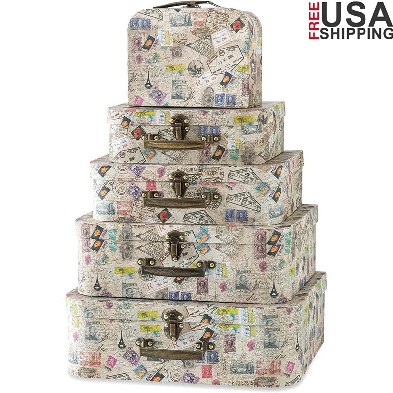 Stackable Vintage Cardboard Suitcases Decorative Storage Boxes Home Office New
