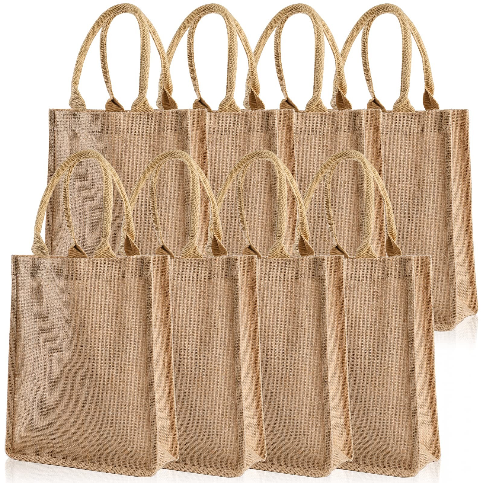 8 Pack Jute Burlap Tote Bags Beach Lined Grocery Totes Bridesmaid 9.8×11.8×3.9