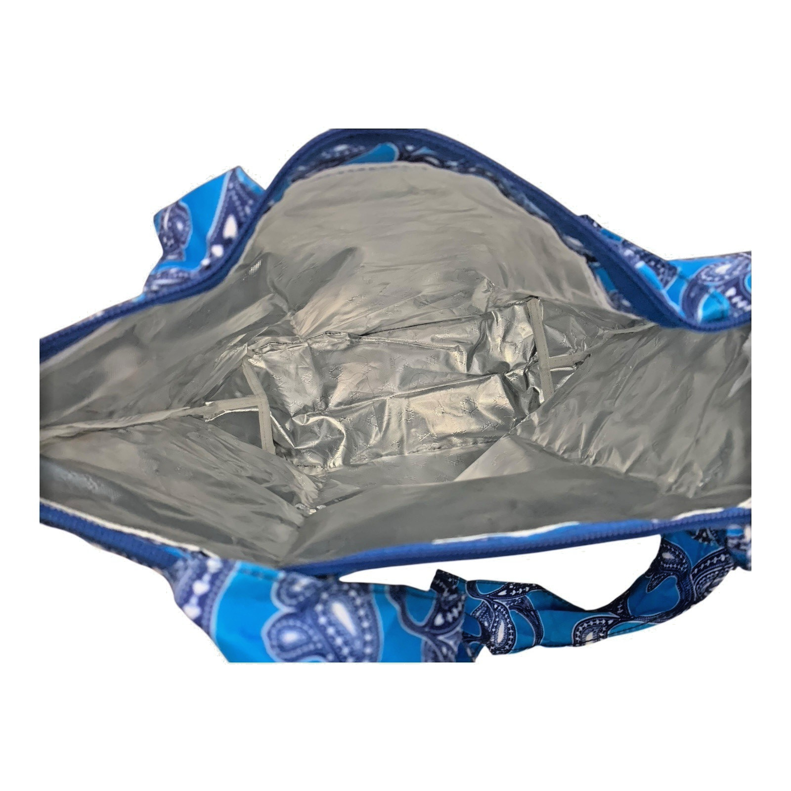 Unbranded Folding Reusable Tote Bag Set Paisley Polka Dot Blue Tan 5 Piece Set
