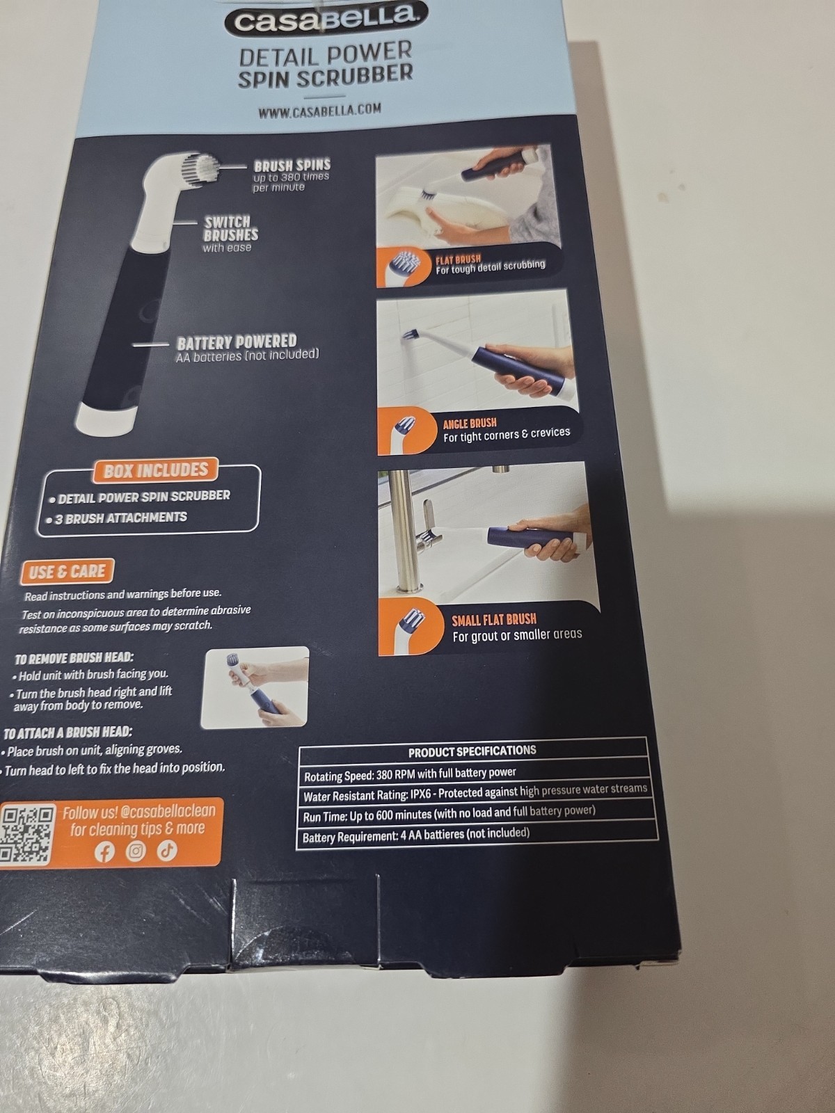 Casabella Power Spin Detail Scrubber 3 Brush Grout Cleaner NEW