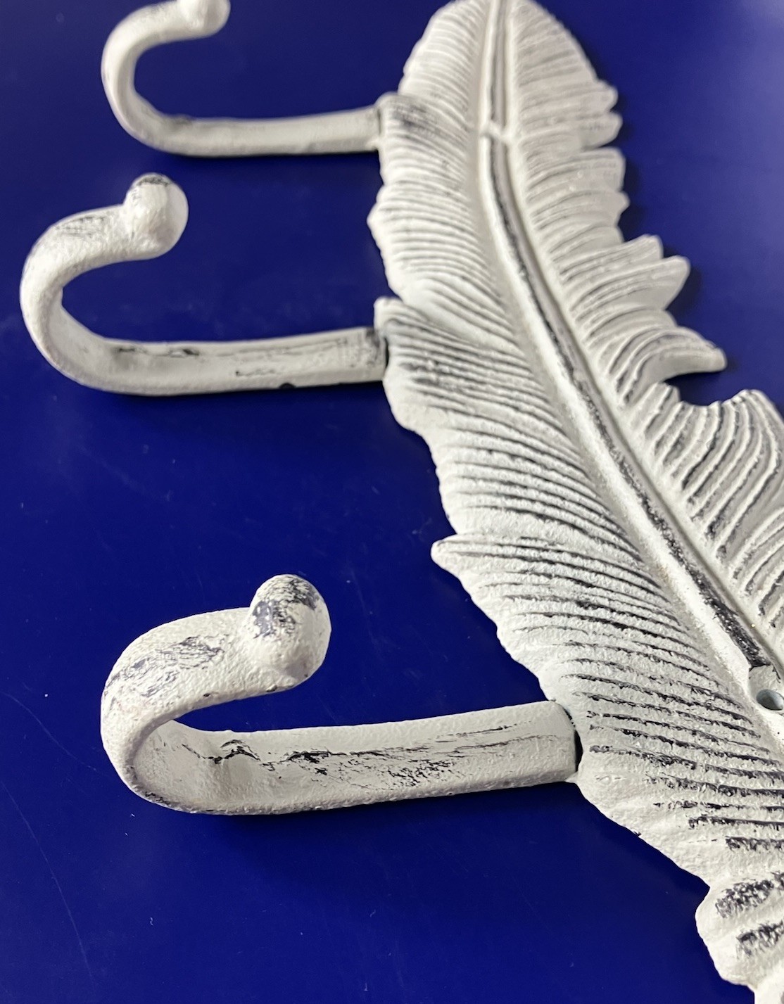 Cast Iron Feather Three Hook Coat/ Towel Hanger 13 Inches