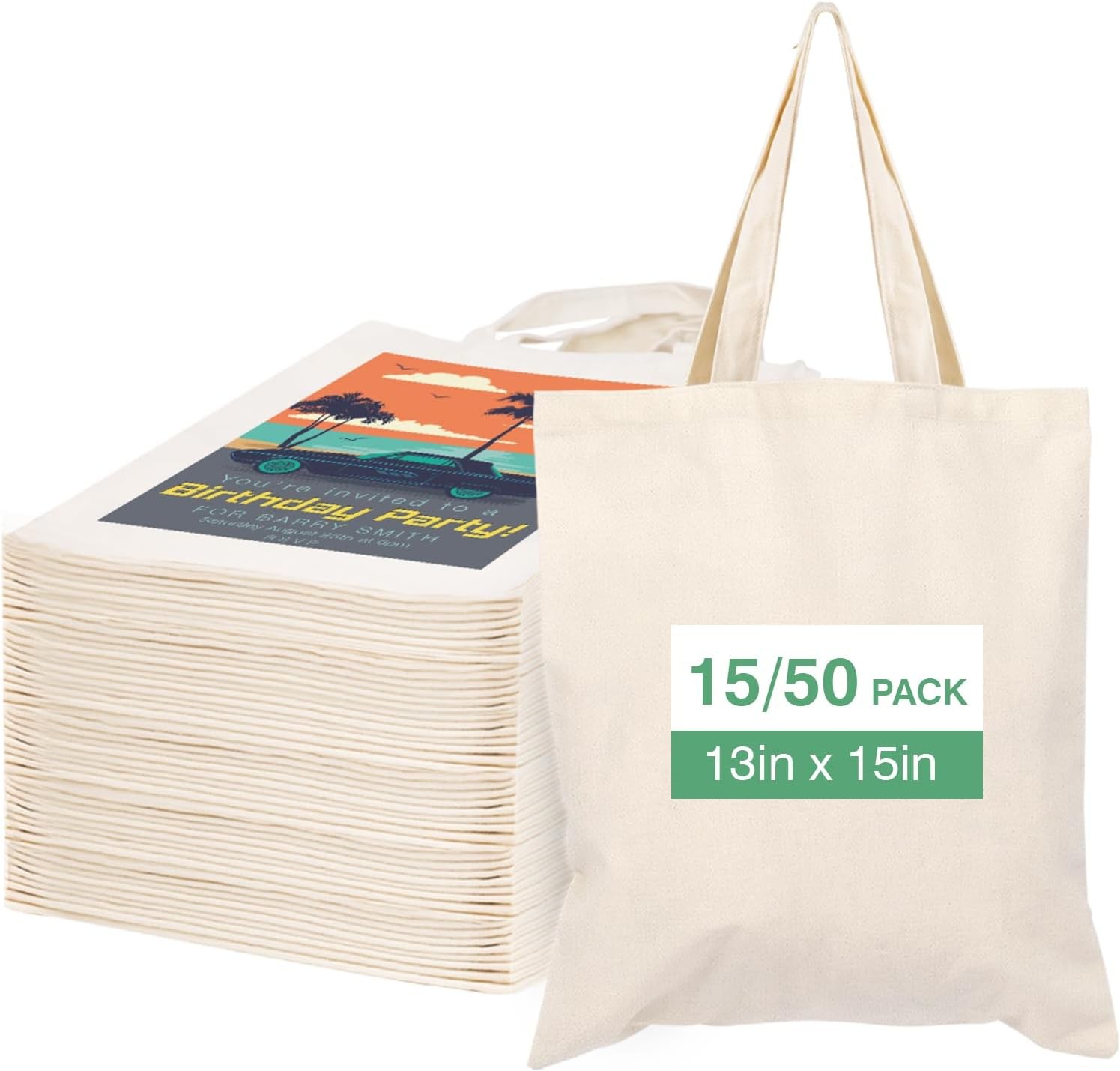50 Pack Canvas Tote Bag Bulk Sublimation Blank Bags, 13×15 Inches