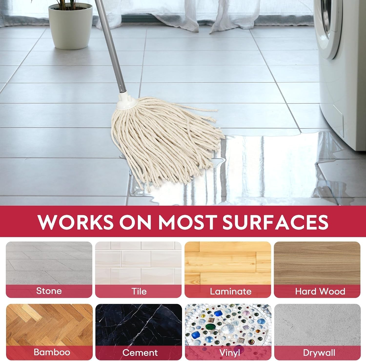 Matthew Cotton Mop with 54″ Stainless Steel Handle – Perfect for All Hard Floors
