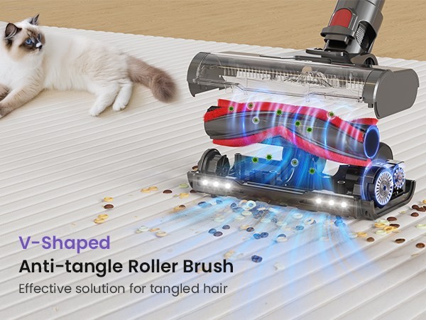 Cordless Vacuum Cleaner 65KPA 70Min Self-Standing Stick Pet Hair Hardwood Floor
