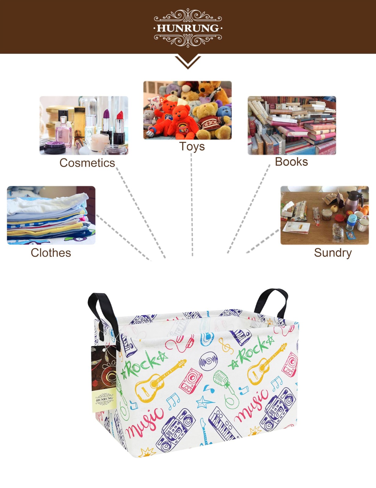HUNRUNG Canvas Storage Basket Rectangle Organizer Bin for Toys Books