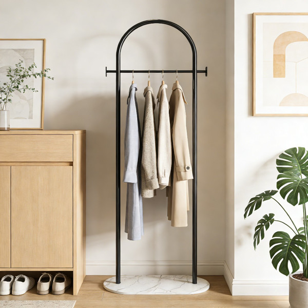 Minimalist Arch Coat Rack Stand Freestanding Black Garment Organizer with Hooks