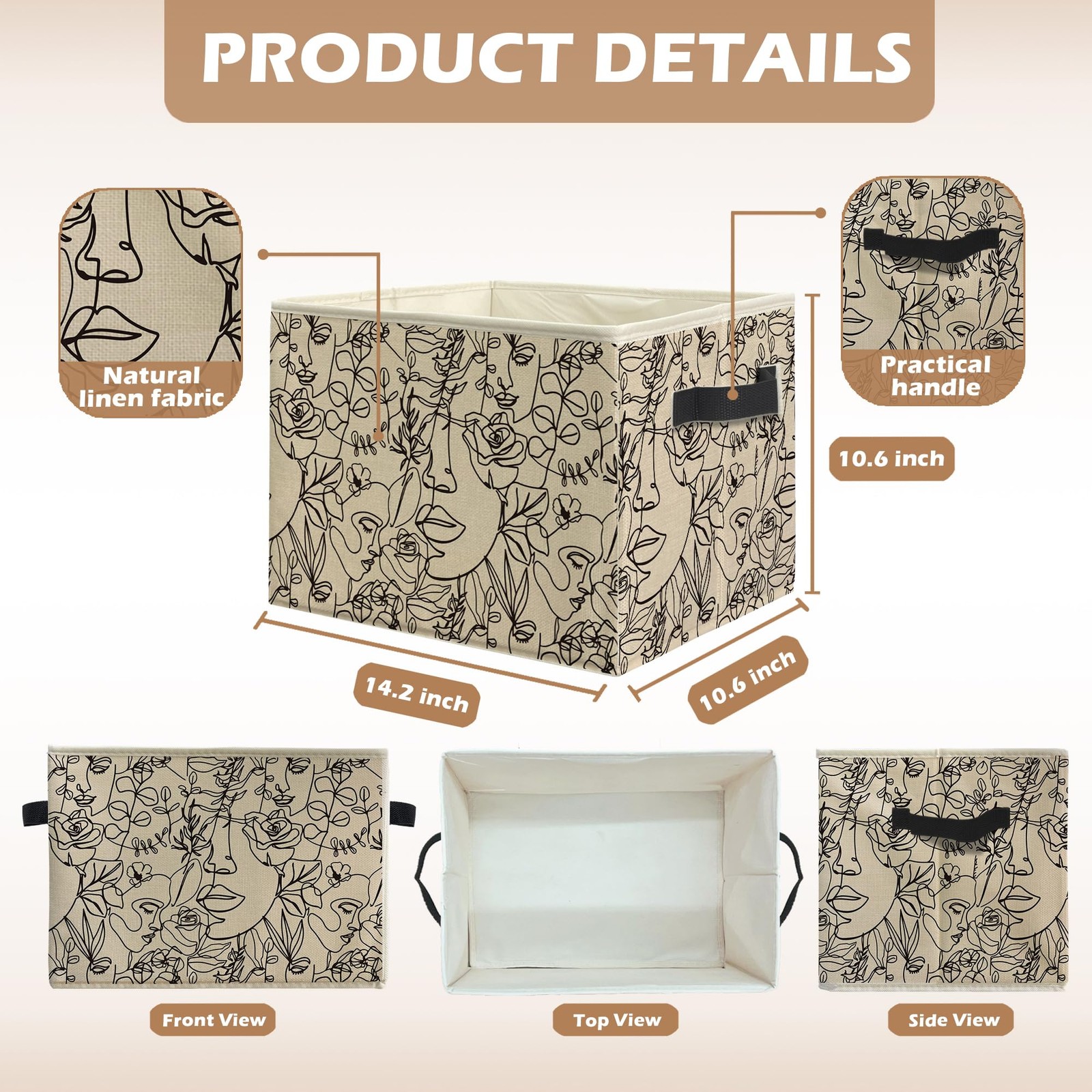 Abstract Boho Floral Woman Storage Bins, Minimalist Boho Neutral Botanical Co…