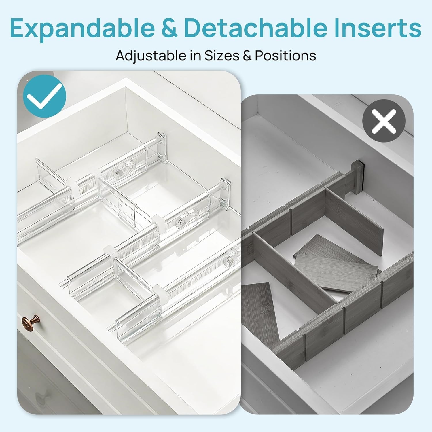 Drawer Dividers Adjustable Expandable Plastic Organizer Separator for Flatware