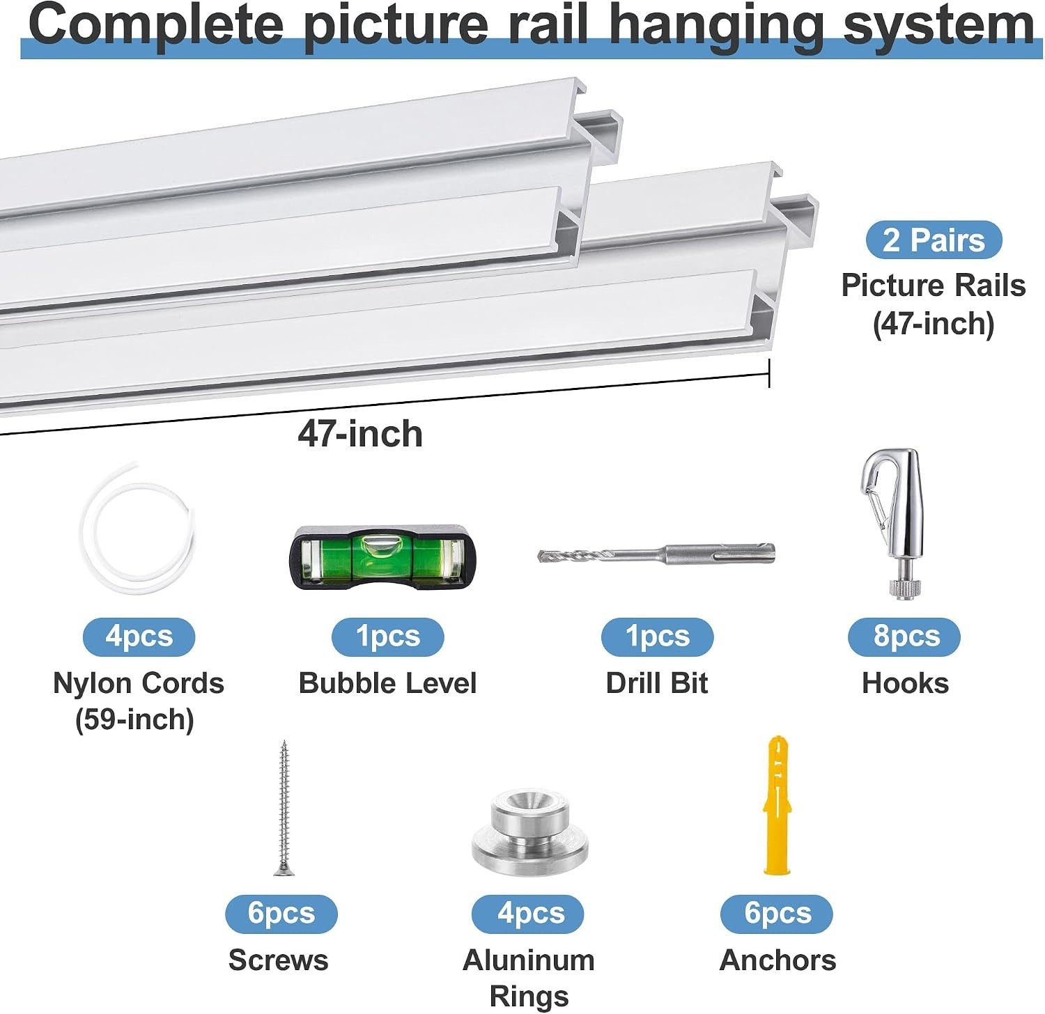 Elegant 47 Inch Picture Rail System for Gallery & Home – Adjustable & Versatile