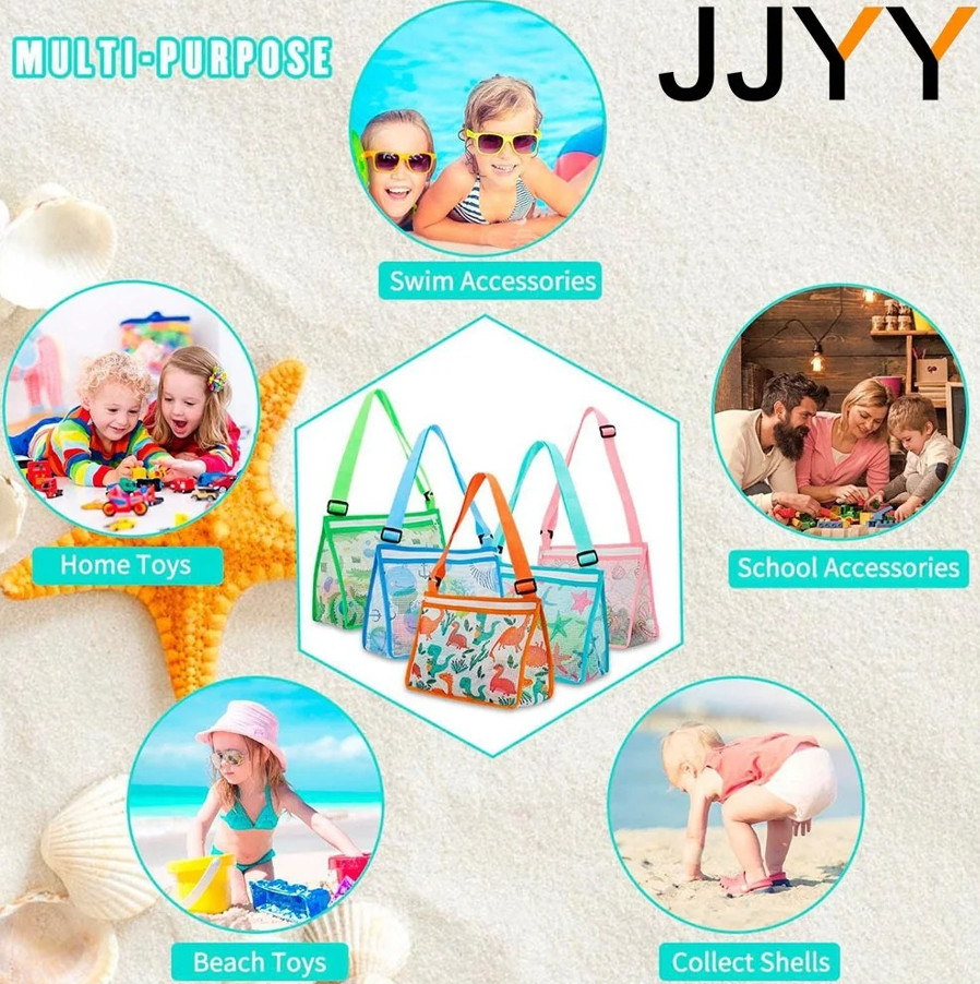 1pcs Foldable Mesh Beach Bag – Seashell & Toy Storage Tote for Kids – NEW
