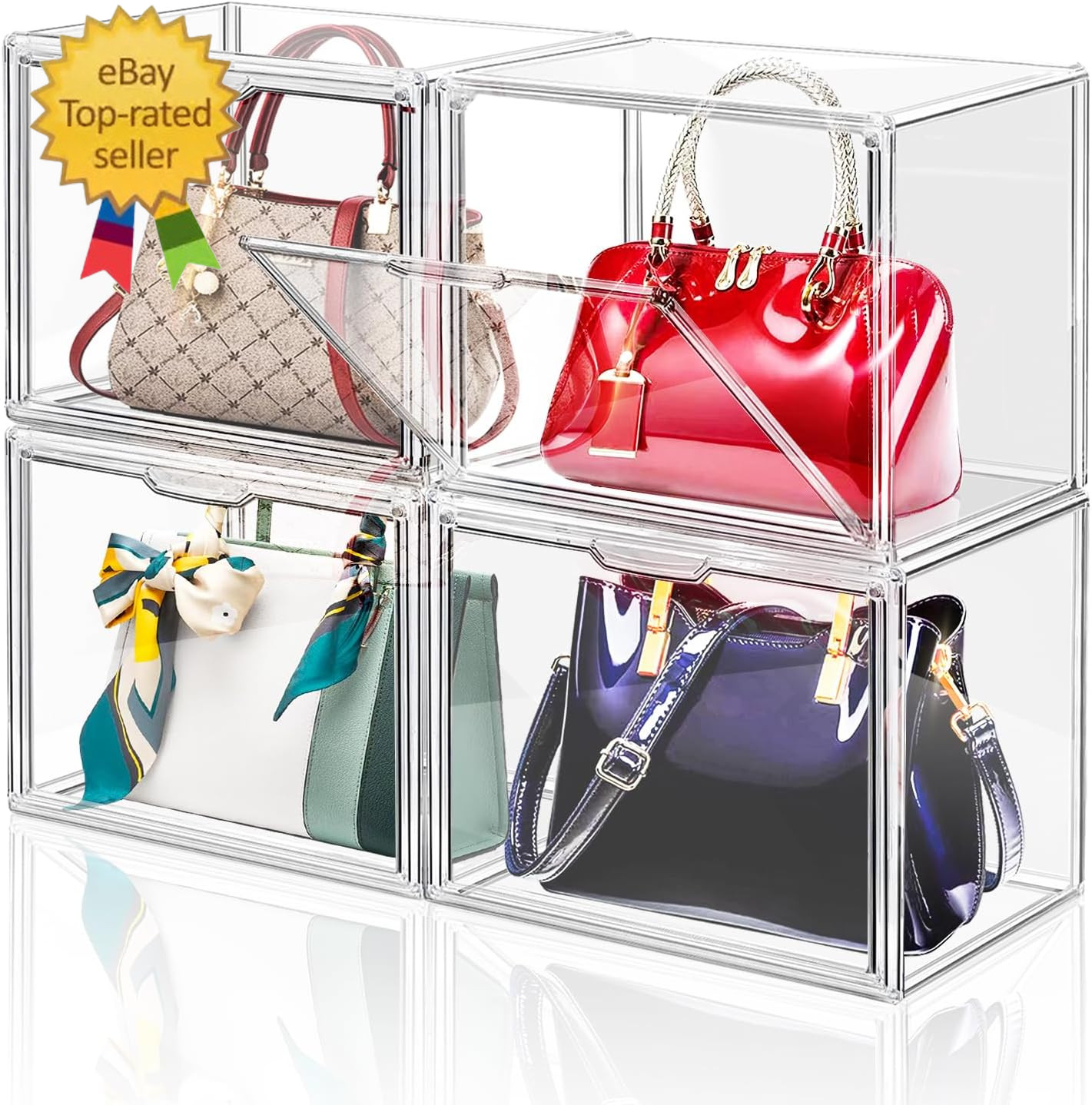 4 Packs Clear Plastic Handbag Storage Organizer for Closet, Acrylic Display Case