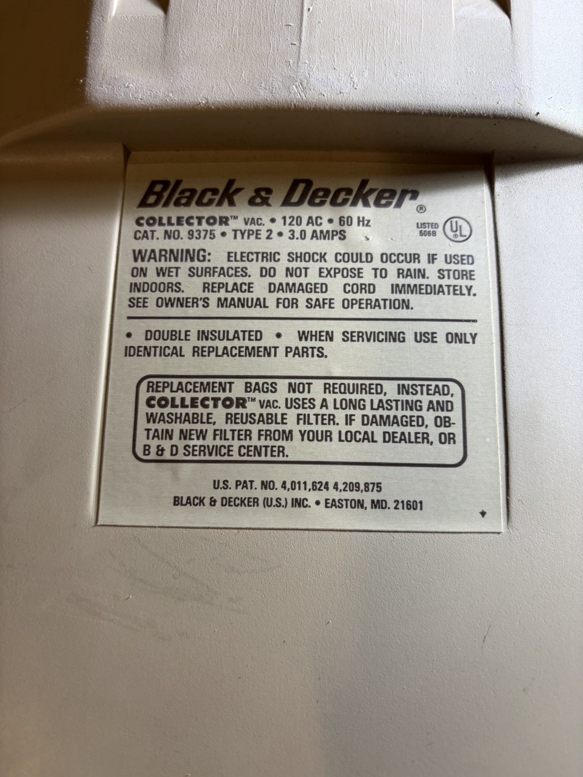Vtg Black & Decker Collector hand-held Vac Dustbuster WORKS catalog 9375