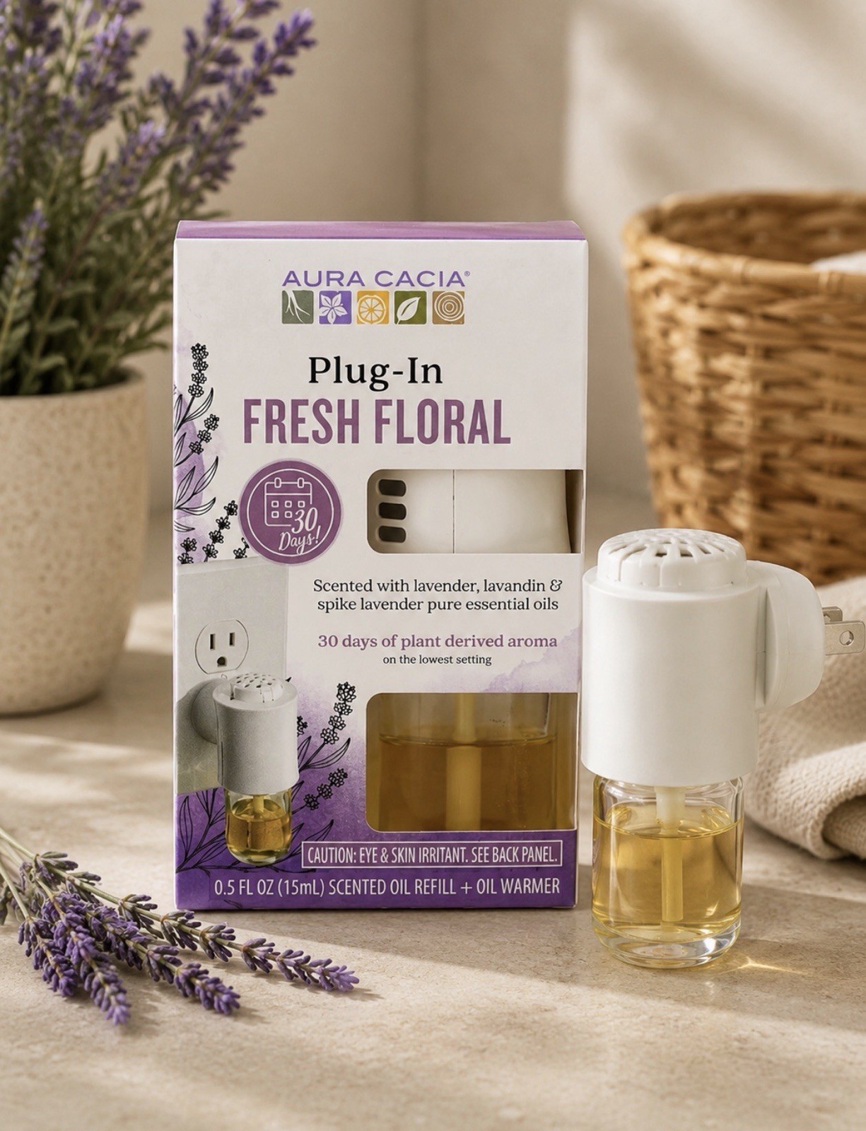 Aura Cacia Fresh Floral Plug-In Air Freshener Lavender 0.5 fl oz – Pack Of 2
