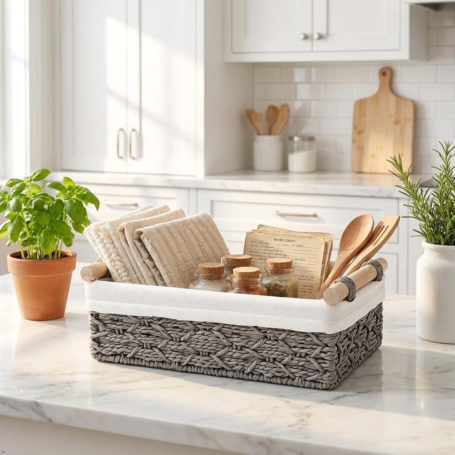 DUOER Storage Basket Wicker 11.8*7.8*3.*9 inches, 9.8*5.9*3.2 Grey